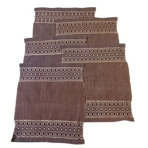 Vintage Handwoven Linen Napkins Set of 5 Plum Purple Geometric Border 13x15